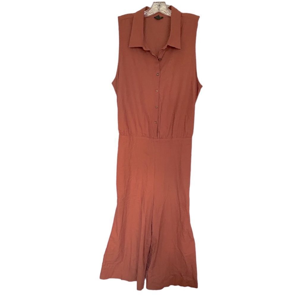 ANN TAYLOR LADIES JUMPSUIT PANTS 16 BURNT ORANGE TERRA COTTA BUTTONS CROP BELTED